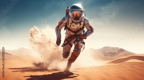 Spaceman running on Mars. Generative AI