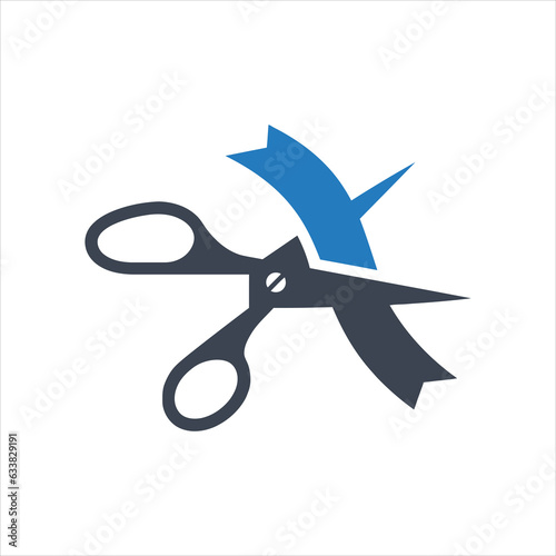 Ribbon cut with scissors icon