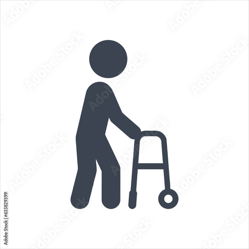 Elderly man walking with the assistance of a walker icon