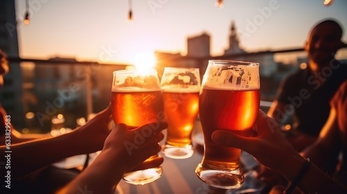 Group of friends drink beer...