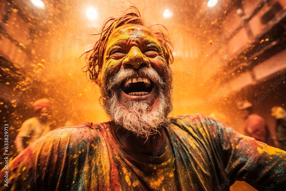 man having fun at festival of colors in india man having fun at festival of colors in india