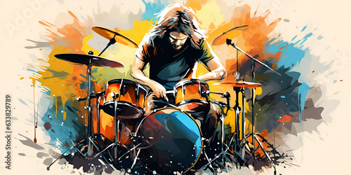 Drummer colorful illustration art background