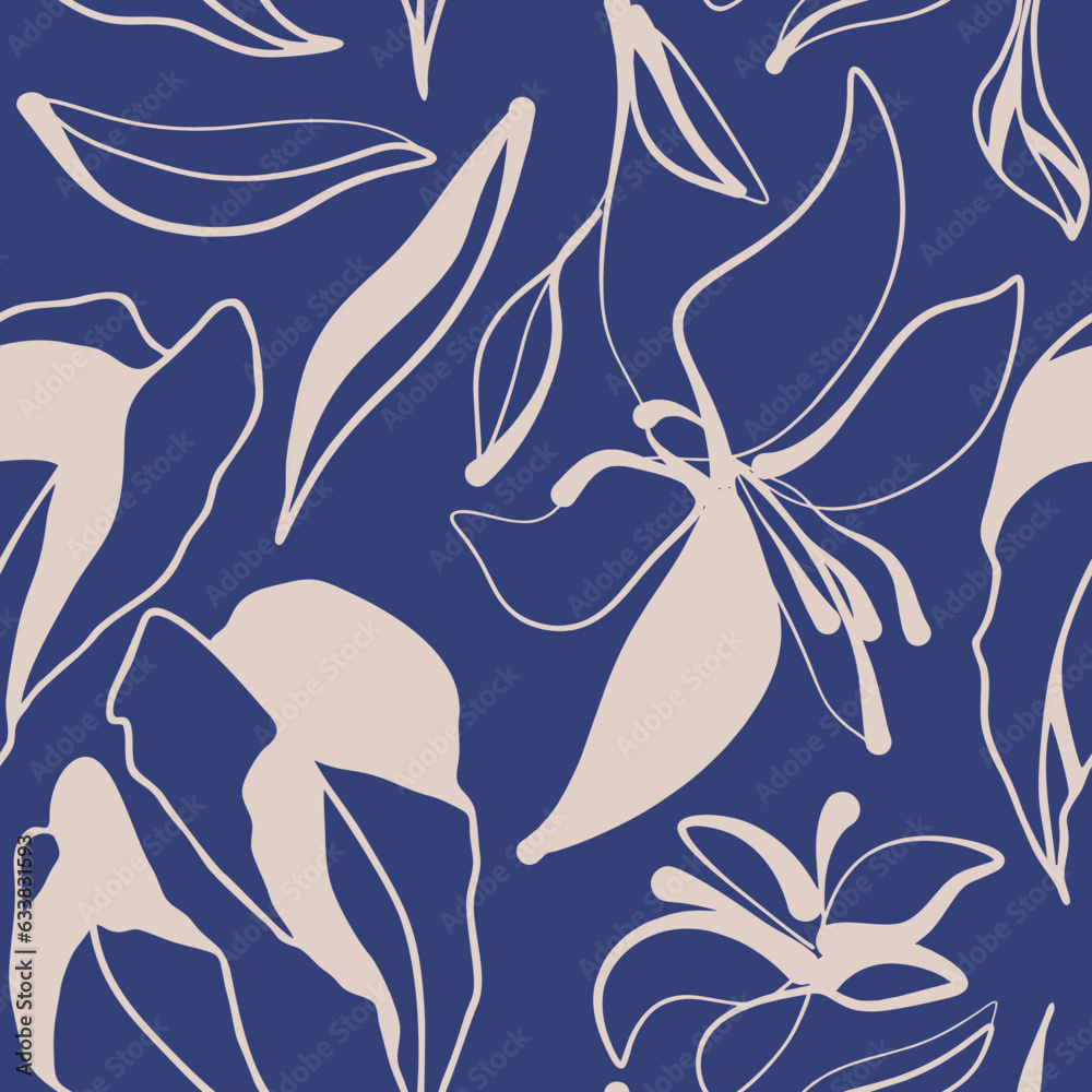 Naklejka premium Hand drawn simple abstract flowers print. Trendy collage pattern. Fashionable template for design. 