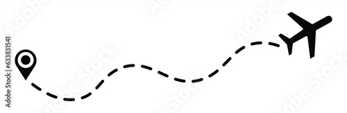 Airplane dotted route line the way airplane. Flying with a dashed line from the starting point and along the path. Sign and symbol. Vector illustration.