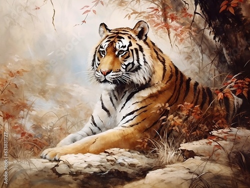 Tiger illustration paintings of unique wall art generative ai