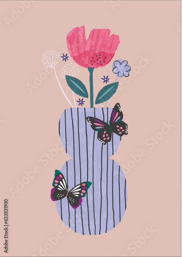 vector floral artwork. butterfly, flower, Nature artwork. kids women nature print artwork. ready for print artwork. positive vibe artwork. 