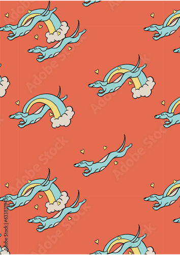 seamless pattern with cloud and dog. animal repeat pattern illustration vector. ready to print artwork.