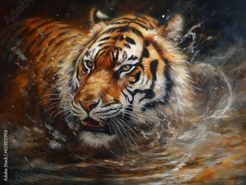 Tiger illustration paintings of unique wall art generative ai © tanjidvect