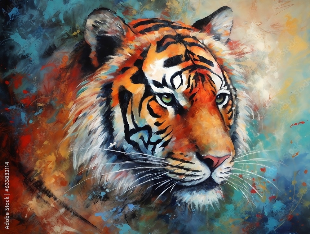 Naklejka premium Tiger illustration paintings of unique wall art generative ai