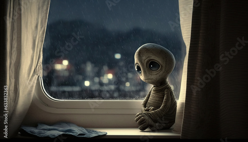 Cute and homesick Starseed Extraterrestrial Alien looking for friends.  Generative AI.