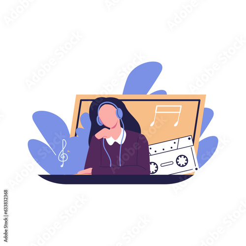 Young woman resting in headset enjoying relaxing sounds