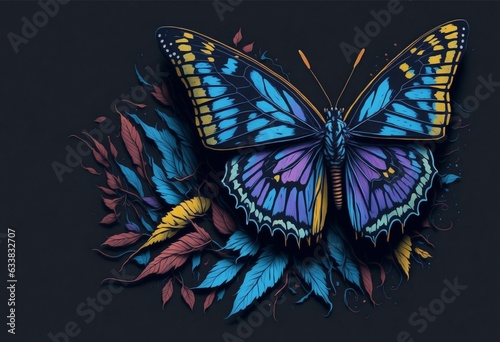 cute colourful butterfly on black background