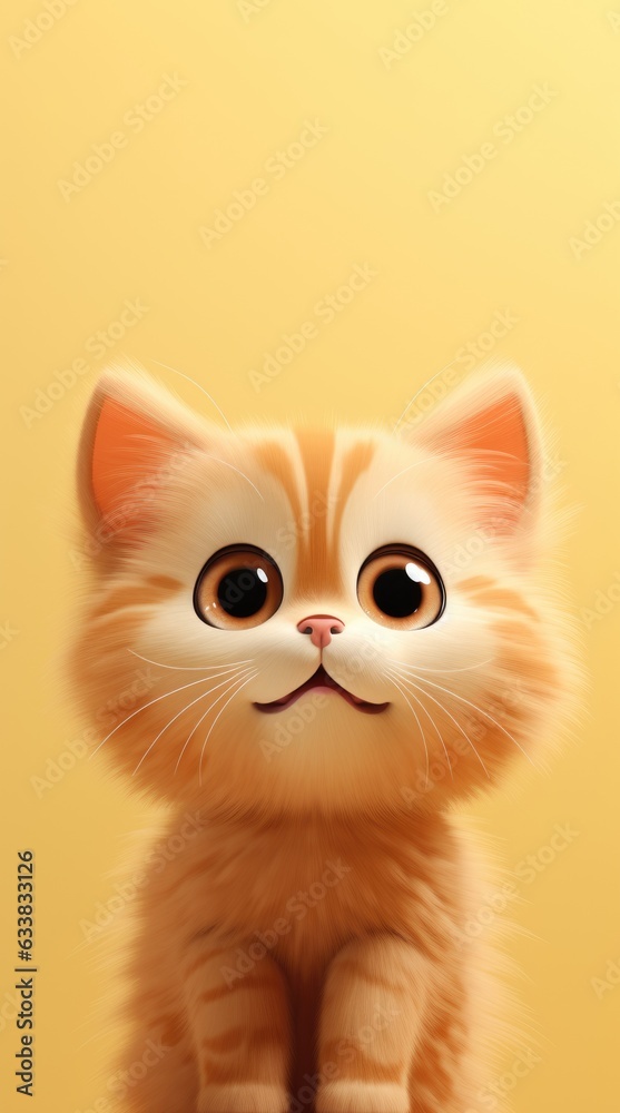 A small kitten with big eyes sitting on a table. Digital image. Copy space, place for text. A small kitten with big eyes sitting on a table. Digital image. Copy space, place for text.