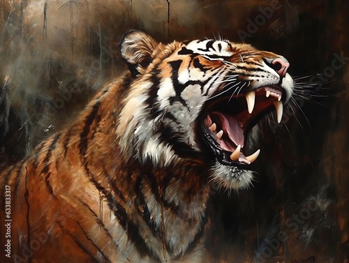 Tiger illustration paintings of unique wall art generative ai © tanjidvect