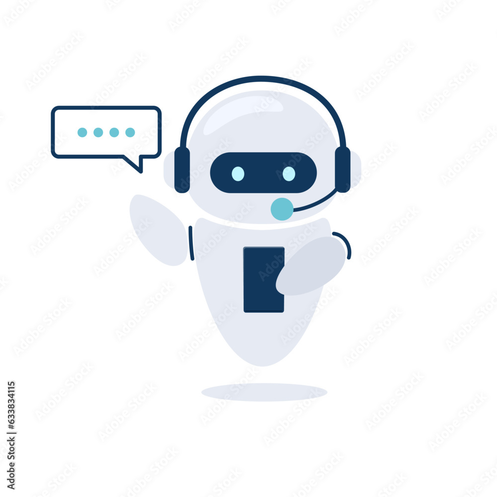 Digital chat bot, robot assistant for customer support. Concept of virtual conversation assistant for getting help. Vector illustration isolated on white background. Digital chat bot, robot assistant for customer support. Concept of virtual conversation assistant for getting help. Vector illustration isolated on white background.