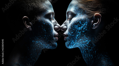 Sensual Blue, intimate Gaze and Electric Touch, AI-Generated