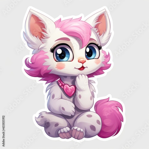 A cat with pink hair sitting on the ground. Digital image.