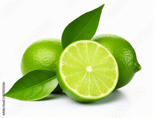 Lime with leaves isolated on white background.Food and drink, healthy nutrition concept.