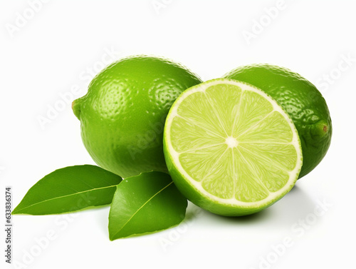 Fresh lime with leaves isolated on white background.Food and drink, healthy nutrition concept.