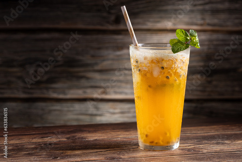 Refreshing passion fruit drink with mint and vodka.