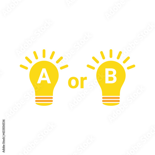 light bulb with bad or good idea. simple trend modern cartoon lightbulb logotype graphic minimal art design isolated on white background. concept of choice creative idea and decide between two things