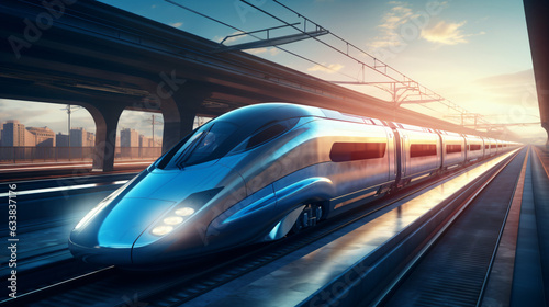 Modern high speed train traveling to the technology