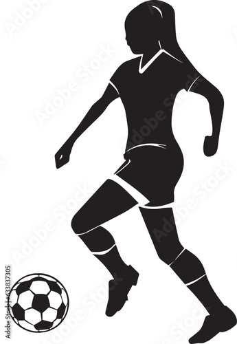 Female soccer player vector silhouette illustration black color, soccer player