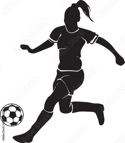 Female soccer player vector silhouette illustration black color, soccer player