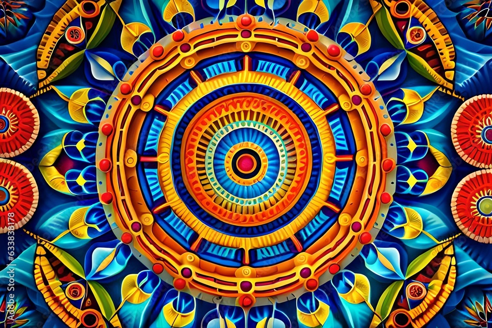 pattern with circles, Mandala patterns in vibrant colors form an intricate and mesmerizing abstract image.
