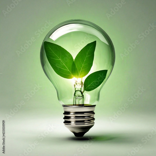 Three leafs inside a shining light bulb