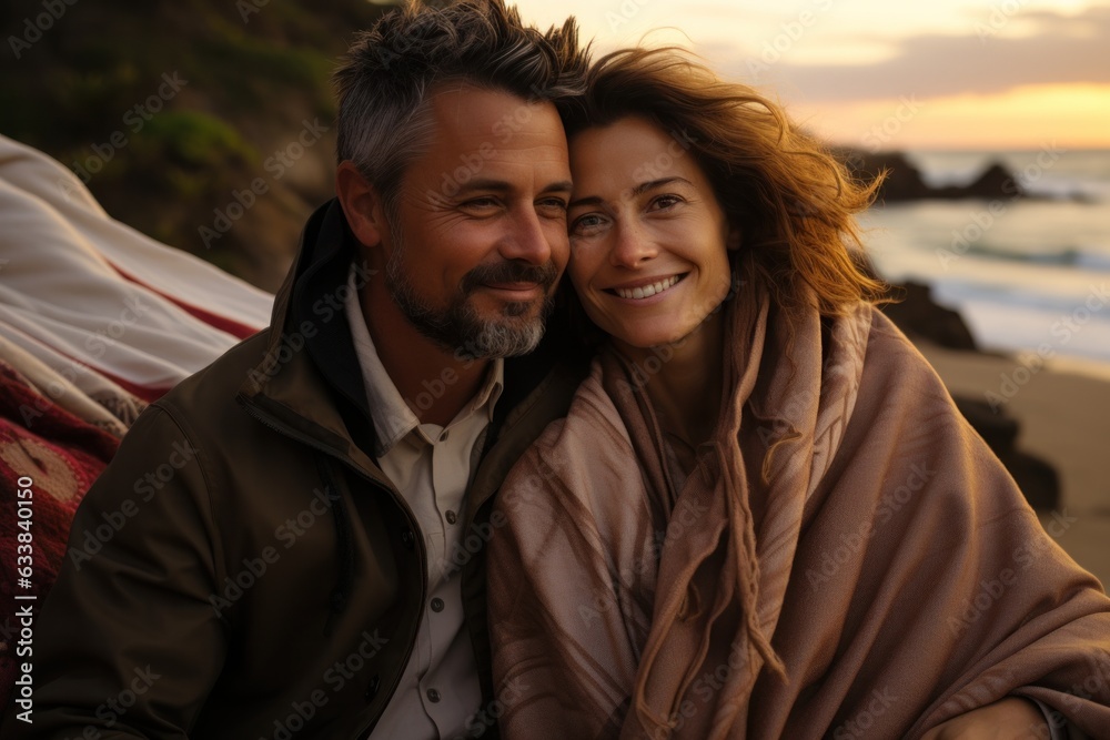 Perfect romantic couple smiling and relaxing while on vacation. stylish couple during sunset Perfect romantic couple smiling and relaxing while on vacation. stylish couple during sunset