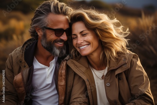 Perfect romantic couple smiling and relaxing while on vacation. stylish couple during sunset