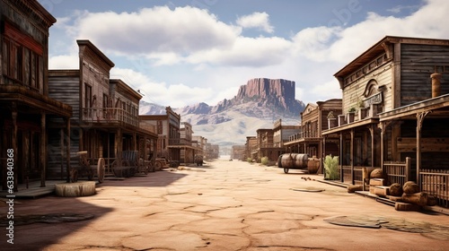 Old cowboy western town with saloons. Created using Generative AI technology.