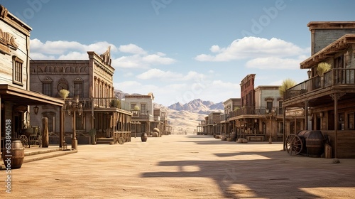 Old cowboy western town with saloons. Created using Generative AI technology. photo