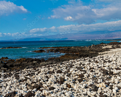 The White Coral and Black Lava on Holoholokai Beach, Puako, Hawaii Island, Hawaii, USA photo