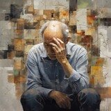 Dementia, Parkinson's Disease, An elderly worried man holds his head, forgetful, dealing with a cognitive issue, old age, passing of time, issues of the elderly