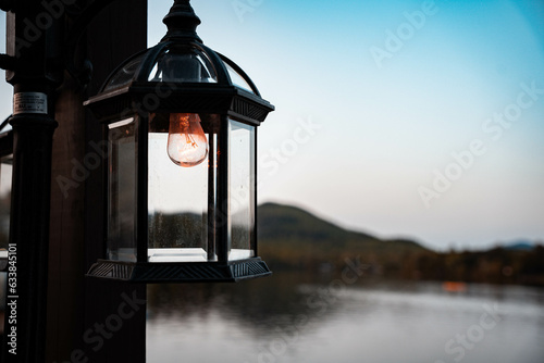 sunset in the town lake next to the lake with blue water