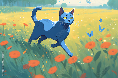 cat and flowers. Generative AI