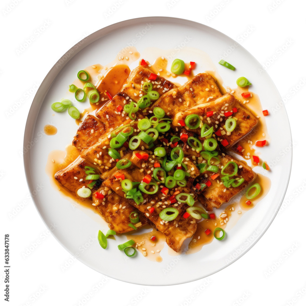Plate of Crispy Tofu Isolated on a Transparent Background Plate of Crispy Tofu Isolated on a Transparent Background