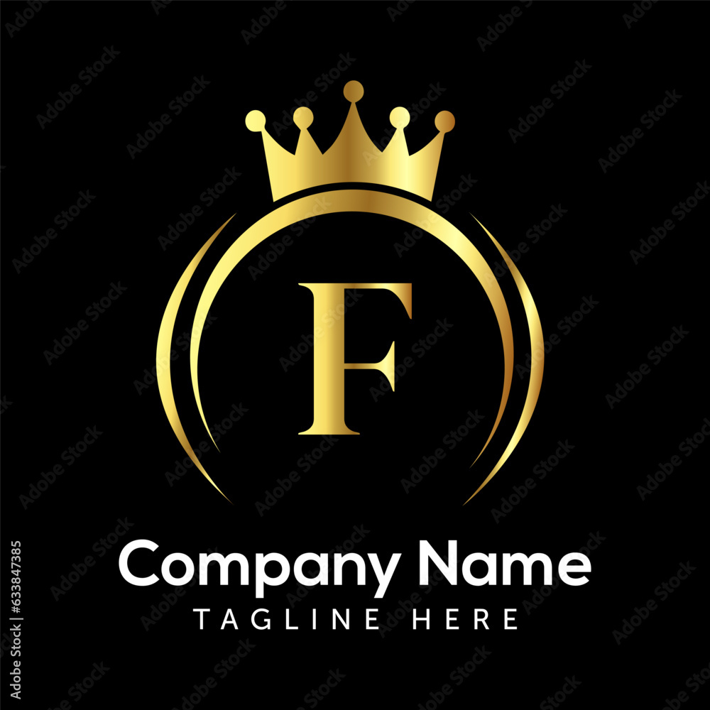 F letter logo design with golden crown vector. F letter logo design with golden crown vector.