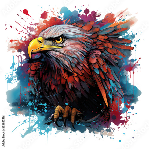 A mesmerizing Amerikan Eagle T-Shirt Design with the eagle depicted as a celestial being, soaring among stars and celestial bodies, Generative Ai