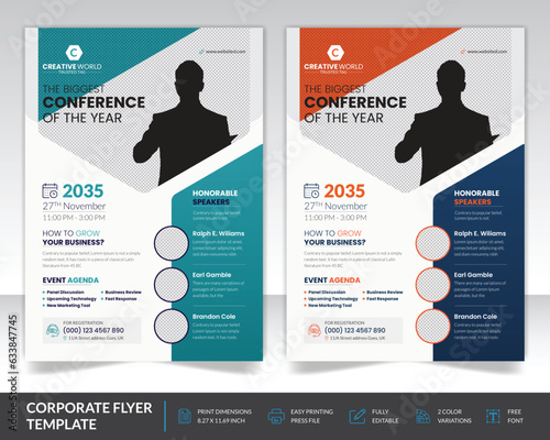 Conference flyer and invitation flyer template design. Annual corporate business conference workshop. With nice Geometric shape