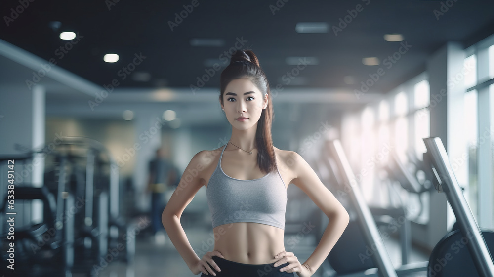 Asian woman exercising in the gym, Young woman workout in fitness for her healthy and office girl lifestyle.