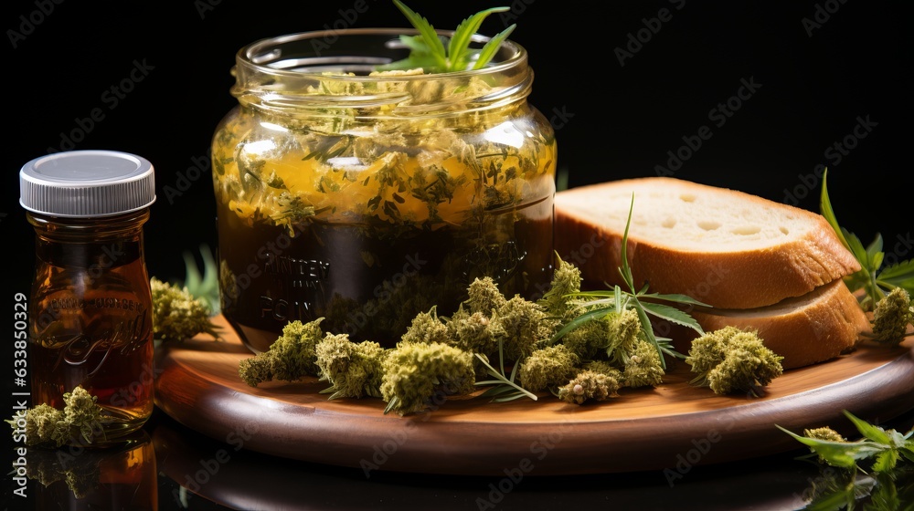 Hemp honey. New technologies of beekeeping. Production of sweets with a vegetable light drug marijuana. Concept: Legalization of cannabis, honeycombs and bees Hemp honey. New technologies of beekeeping. Production of sweets with a vegetable light drug marijuana. Concept: Legalization of cannabis, honeycombs and bees