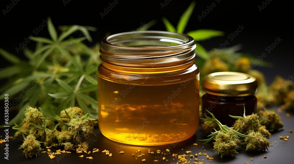 Hemp honey. New technologies of beekeeping. Production of sweets with a vegetable light drug marijuana. Concept: Legalization of cannabis, honeycombs and bees Hemp honey. New technologies of beekeeping. Production of sweets with a vegetable light drug marijuana. Concept: Legalization of cannabis, honeycombs and bees