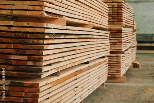 Raw wood drying in the lumber warehouse