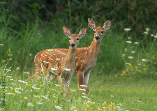 Twin Fawns Surrounded by Flowers © Sandra J Photography
