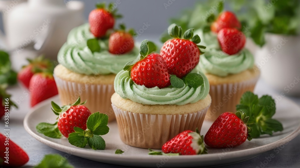 Heavenly Bites: Strawberry and Mint Cupcakes for the Ultimate Treat, Generative AI Heavenly Bites: Strawberry and Mint Cupcakes for the Ultimate Treat, Generative AI