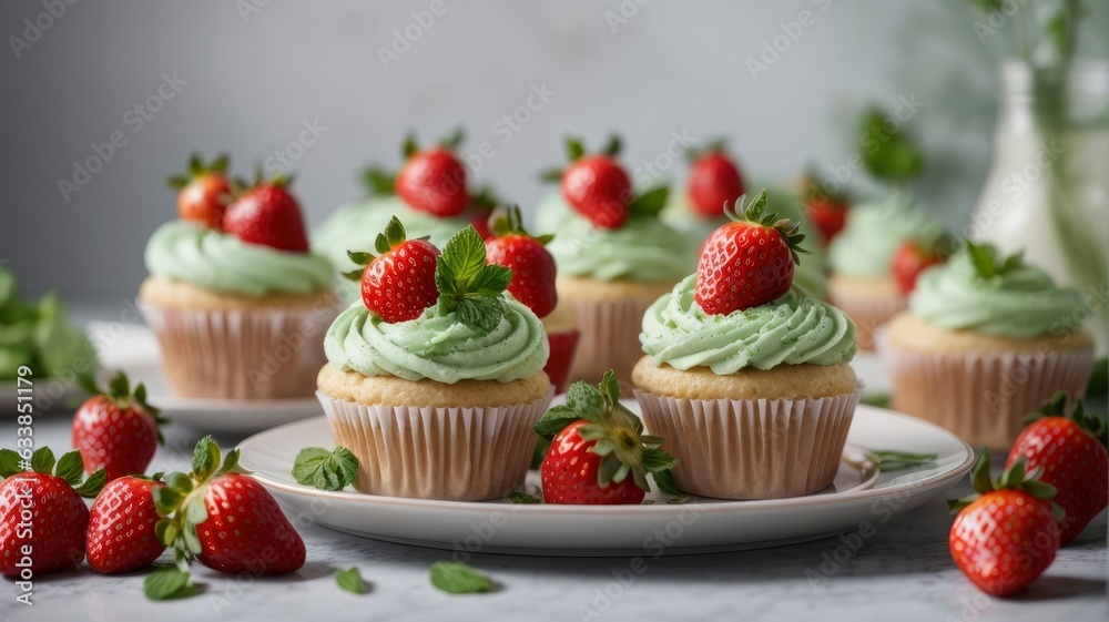 Elevate Your Dessert Experience: Strawberry and Mint Cupcakes Await, Generative AI
