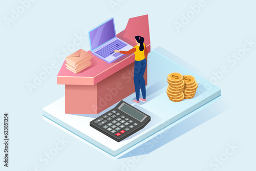 Flat isometric vector business illustration. small people characters develop creative business idea.